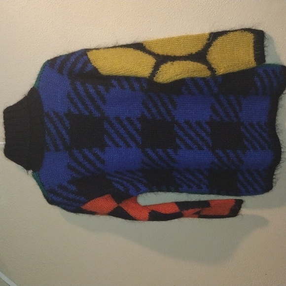 Vintage Abstract Colorful Mohair Blend Plaid Color block Knit OversizedSweater S - Picture 5 of 5